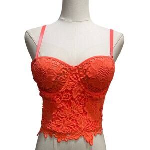 JUJU BE Sexy Orange Floral Lace Bustier Corset Top Small Y2K Festival Coquette